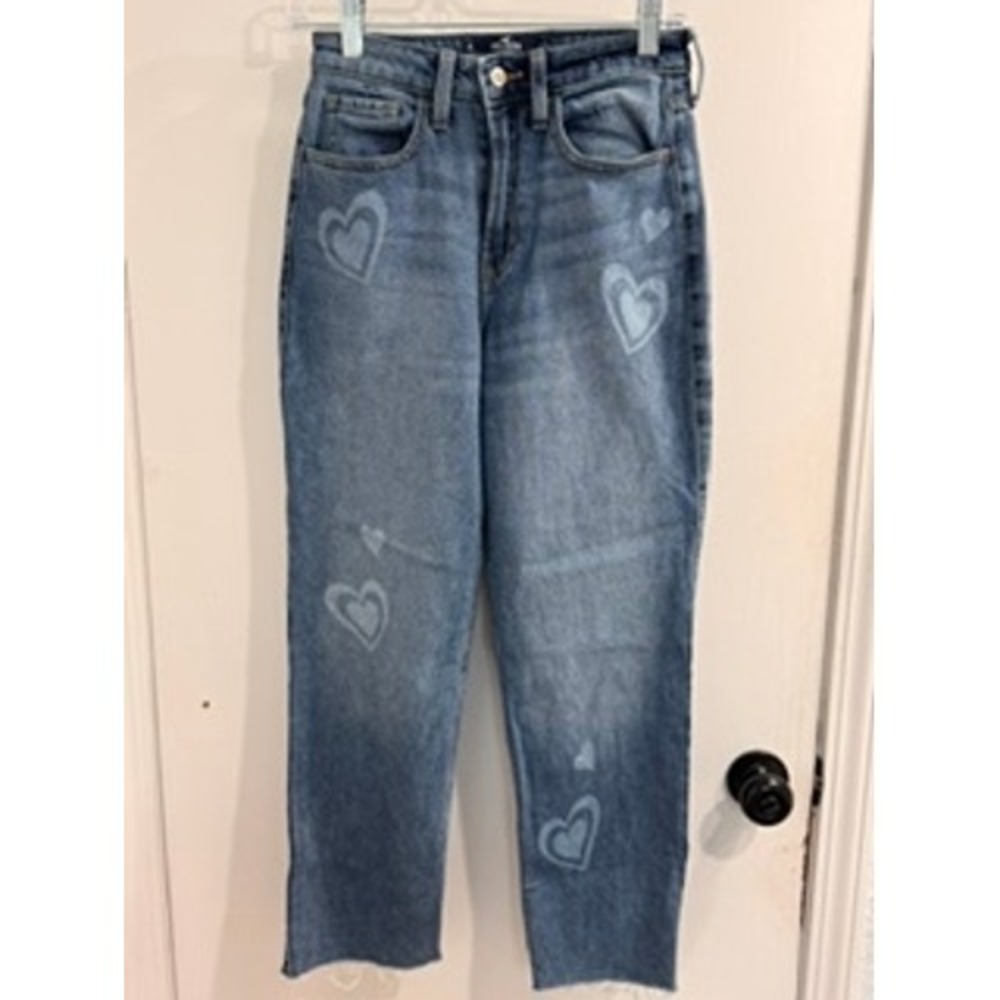 Hollister Ultra High-Rise Vintage Straight Jeans Heart Graphic 25X27 90's Retro